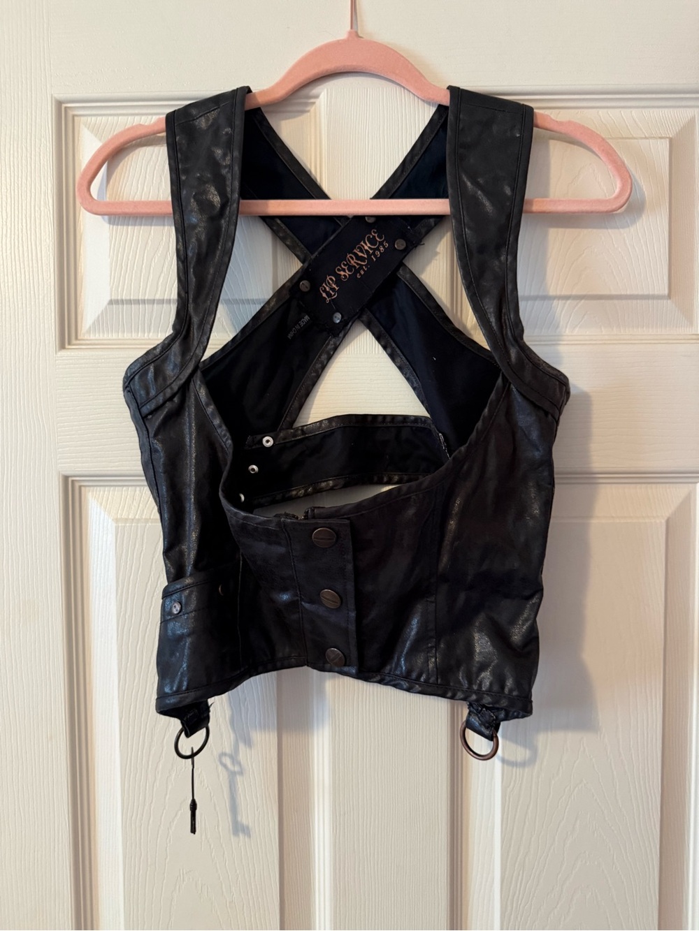 Lip Service brand edgy faux Leather Cropped Vest with medal